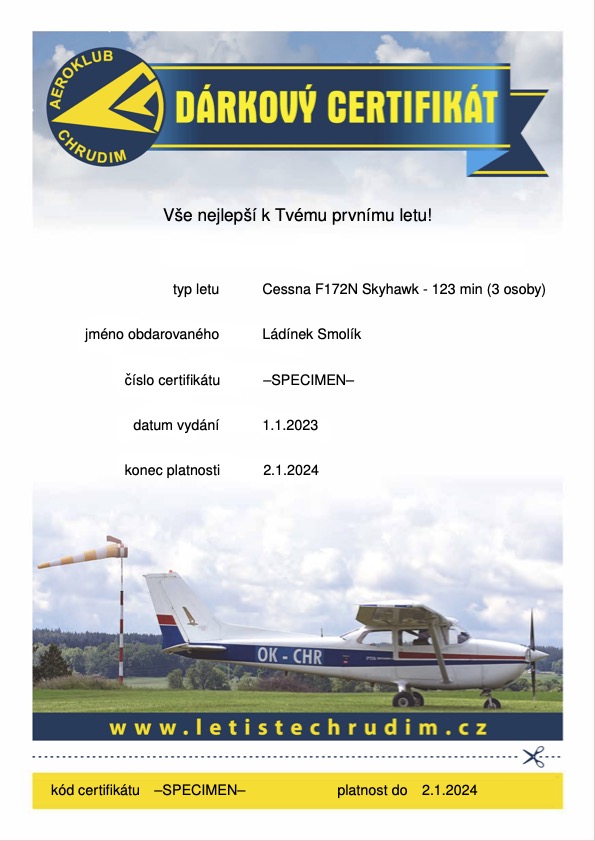 Cessna 172 Skyhawk - náhled certifikátu
